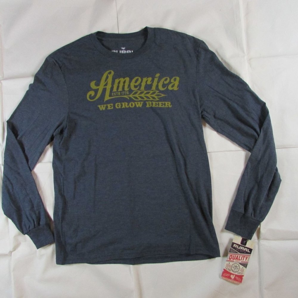 Rural Cloth Unisex Adult Long Sleeve America We Grow Beer T-Shirt Navy